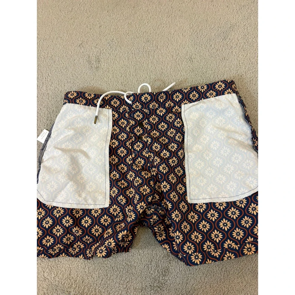 Dandy Del Mar Men Rivier Retro Floral Geometric Swim Trunks Navy Sze 31/32 READ